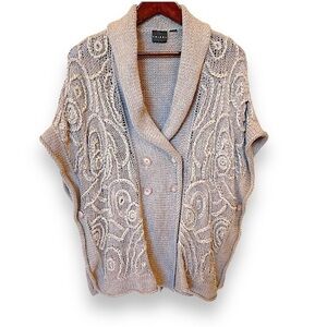 Tribal Lagenlook double breasted buttondown poncho cardigan, chunky knit OS
